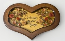 Vtg Handmade Quilled Paper Flower Folk Art Heart Plaque SigneToni C Christenson