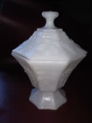 Vintage White Milk Glass Paneled Grape Pedestal Nut Candy Dish With Lid 8 Inches