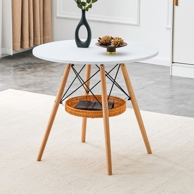 31.5'' Circular Dining Table Coffee Table with Storage Basket for 2-4 People