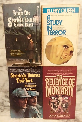 4 Vntg SHERLOCK HOLMES Tie in Paperback Book, New York, Moriarity, Private Lives