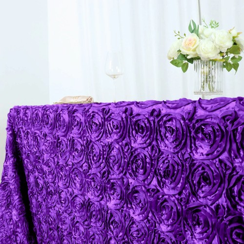 Purple RIBBON ROSES 90x156" RECTANGLE TABLECLOTHS Wedding Party Catering Linens - Picture 4 of 8