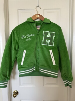 Hudson Men's M Corduroy Full-Snap Collared Lime Green Varsity Letterman s Jacket