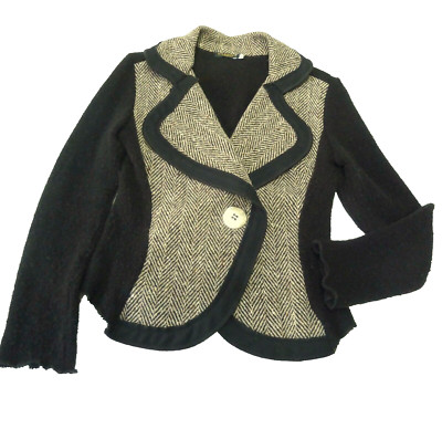Kosmica Jacket size Medium Wool Tweed and Knit Fitted Brown Black made in Italy