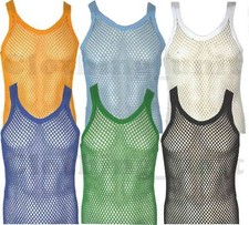 Mens String Cotton Vest Mesh Net Holiday Beach Summer Wear S M L XL