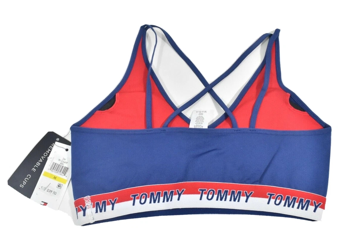 Tommy Hilfiger Sports Bra New M Cross back Blue Red Logo