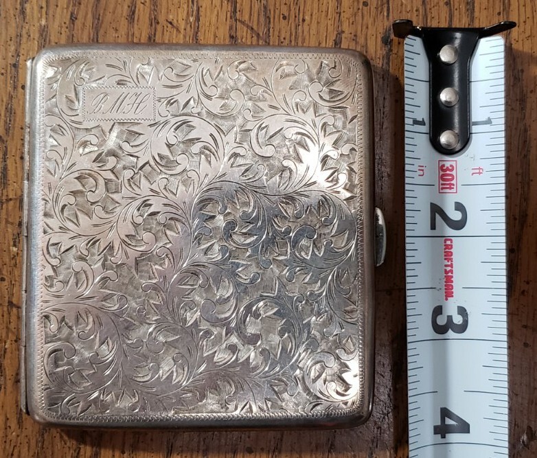 Sterling Silver .950 Cigarette Case Vintage Engraved Japanese