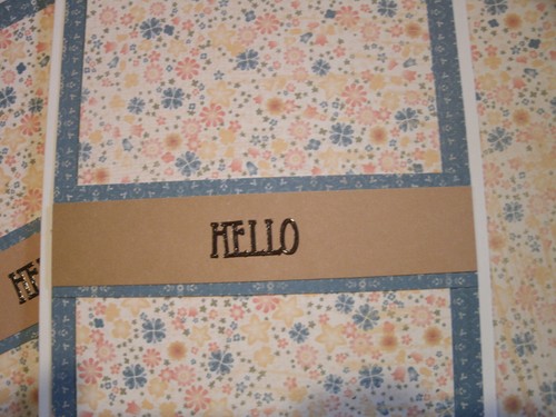 Handmade card with envelope HELLO in blues rose yellow browns on cream - Picture 2 of 4