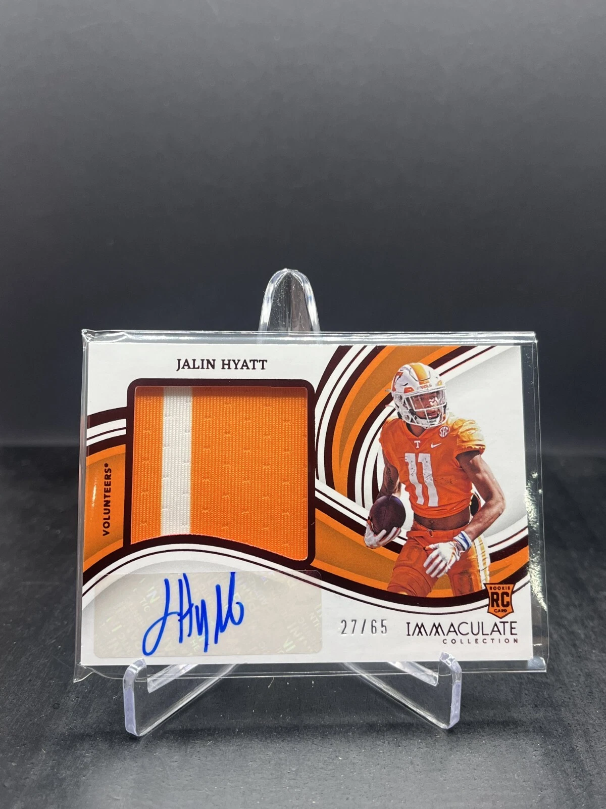 Jalin Hyatt Panini Immaculate Collection Collegiate Premium Patches Rookie Autographs #JAH Ruby
