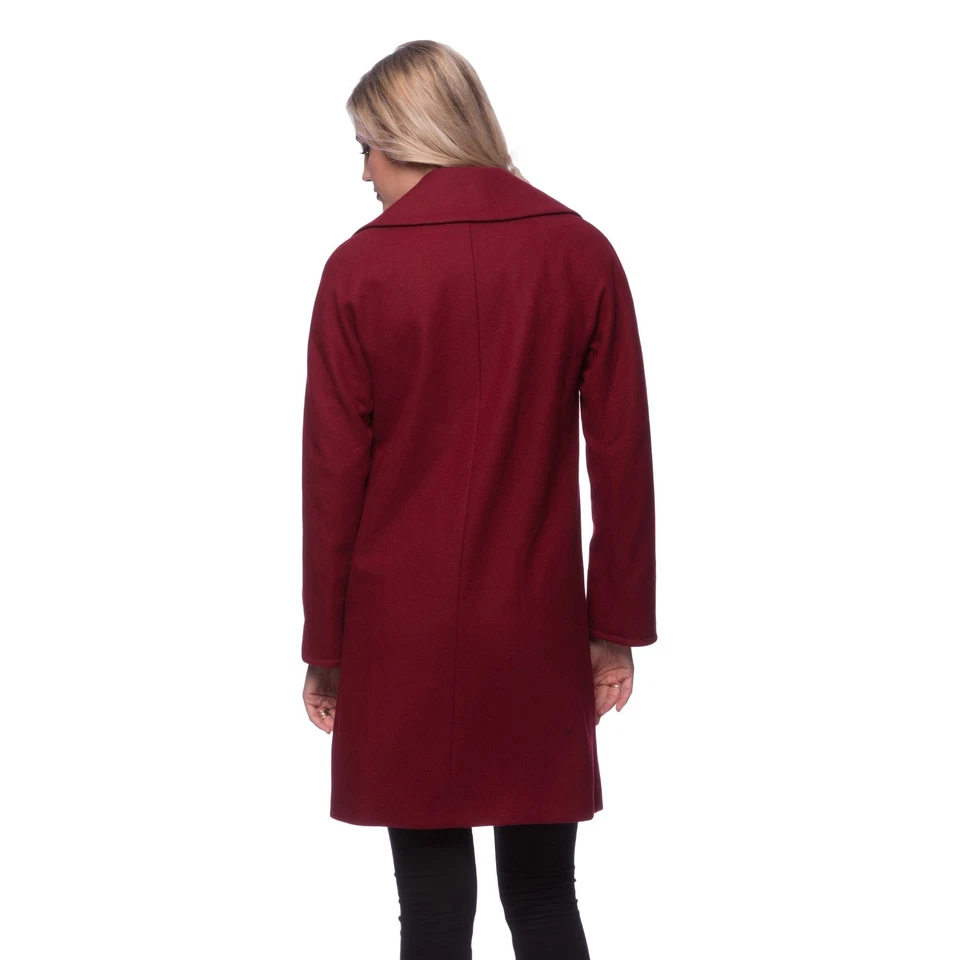 Nuevo Abrigo Chaqueta Ellen Tracy Rojo Merlot 12-Walker-Muescas Cuello Cashmer Mezcla Lana Foto 2 de 4