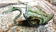 Hand-Blown Green Swirl Optic Art Glass Salad/Dessert Plates Set of 4 — listing 6
