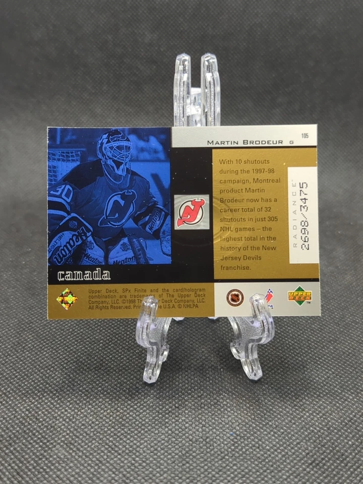 1998-99 SPx Finite RADIANCE #105 Martin Brodeur SERIAL # 2698/3475 NEW JERSEY - Image 2 of 2