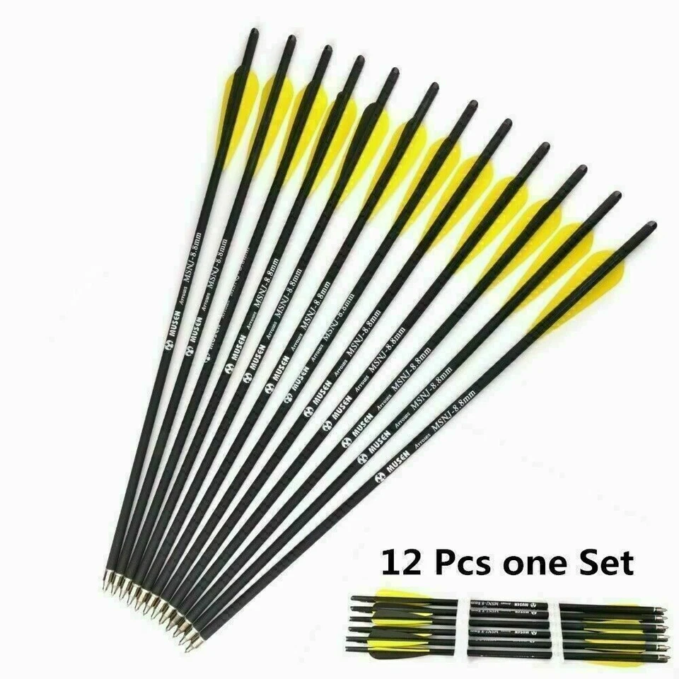 12Pcs 20" Carbon Crossbow Bolts Arrows & 12Pcs Crossbow Broadheads Set Hunting - Image 3 of 4