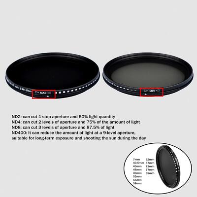 ND2 bis ND400 Variabler ND Filter Wasserdicht Multi Coated Objektiv Filter Kamera