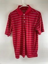 Walter Hagen Polo Shirt Men's Size M Red White Blue Stripes Short Sleeve Button
