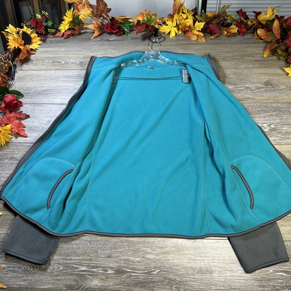Laura Scott Jacket Size Large Reversible Gray Turquoise Fleece Windbreaker Coat - Image 4 of 4