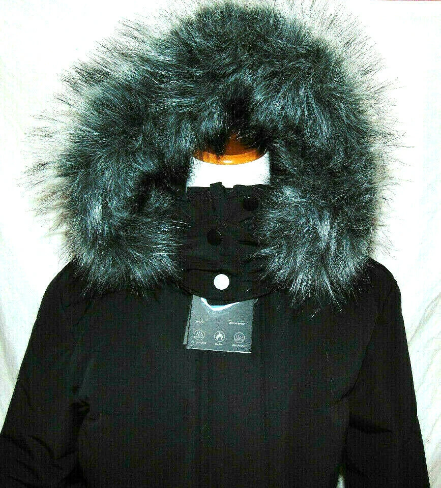 Abrigo de invierno para mujer CHIN·MOON Parka larga cálida gruesa, poliéster negro Squall ~ S Foto 4 de 4