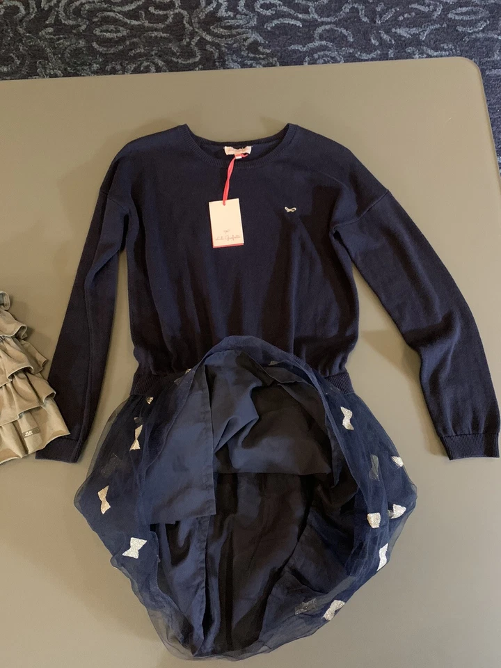 Vestido Lili Gaufrette Azul Marino Tejido Arcos Falda Completa 12 años Nuevo con Etiquetas + Falda con Volantes Gratis Foto 4 de 4