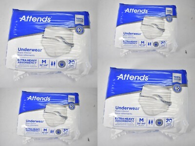 Lot of 80 Attends Disposable Underwear Medium Size 34'' To 44'' Extra Heavy