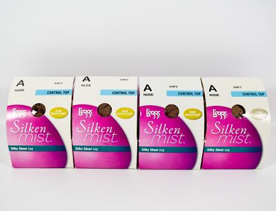 4 L'eggs Silken Mist Control Top Run Resistant Silky Sheer Leg Tights NUDE Sz A