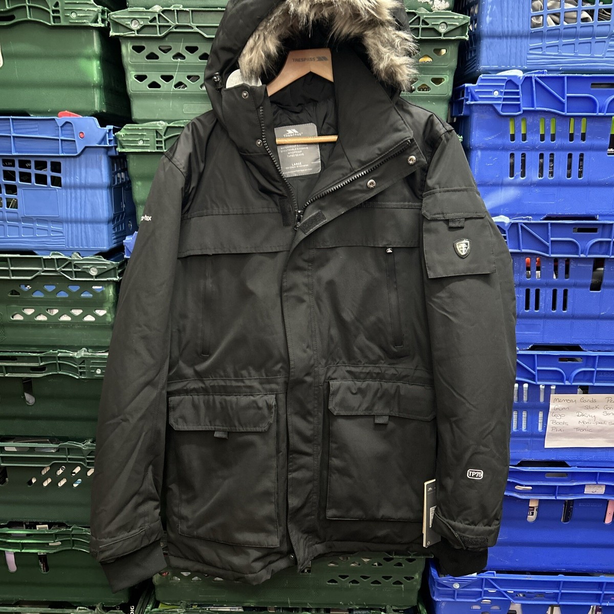 Trespass Mens Rain Jacket Zip Off Hood W-proof Jacket Pillaton Size Large