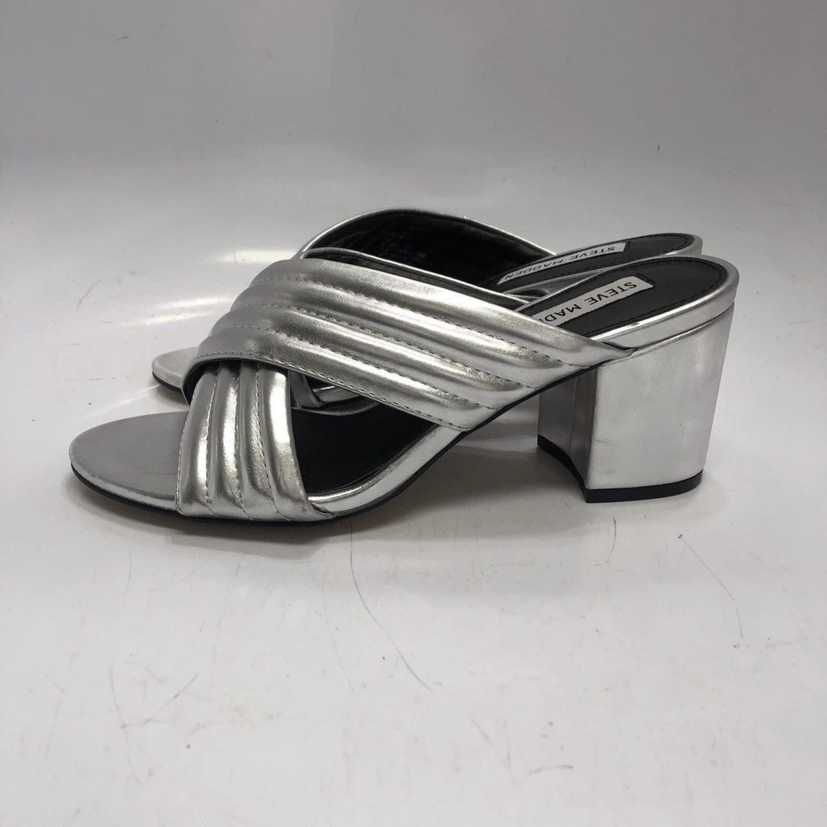 Silver block heels steve cheap madden