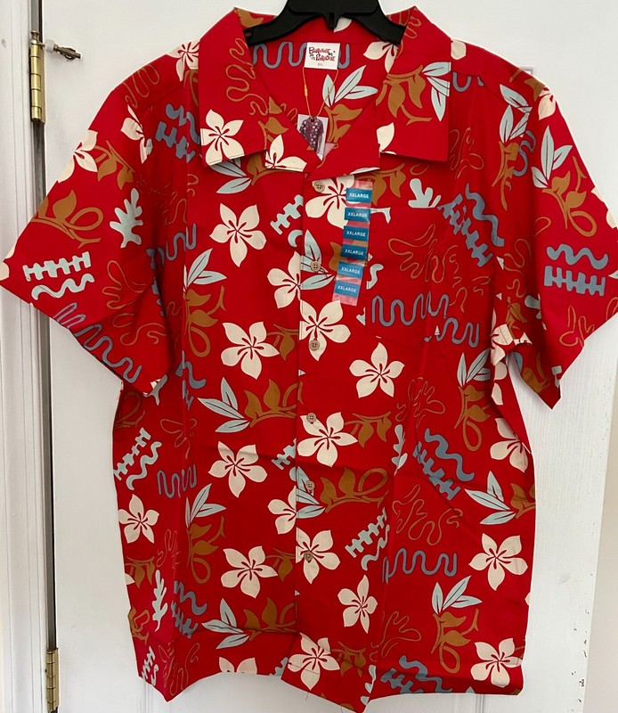 NWT MENS Barefoot in Paradise Hawaiian Tropical Red Shirt XXL 2XL FREE SHIPPING