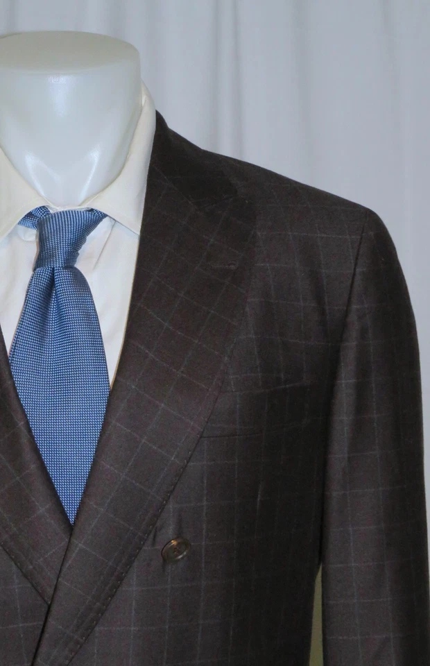 Brunello Cucinelli Brown Windowpane Double Breasted Sport Coat 40 NWT $2995 - Image 3 of 4
