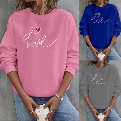 Womens Sweatshirt Love Ladies Casual Baggy Long Sleeve Valentine's Day Tops  Soft | eBay