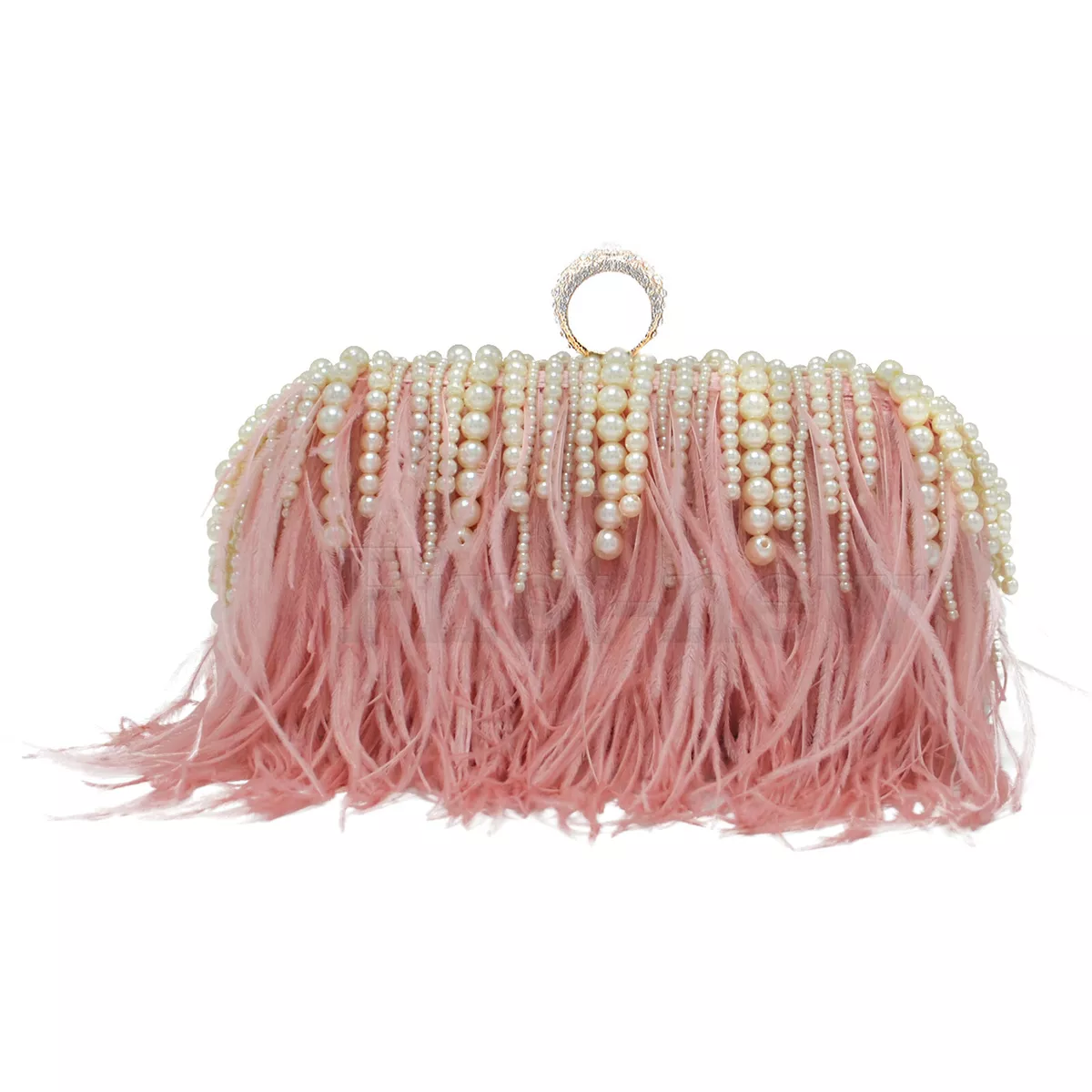 Pink feather hotsell clutch bag
