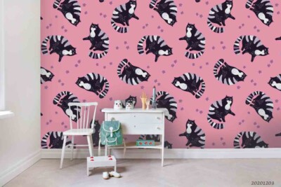 3D Cat Animal Cartoon Pattern Wallpaper Wall Murals Removable Wallpaper
