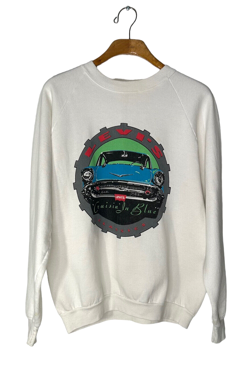Vtg Levi's Classics Sweatshirt Mens Large White Crew Neck Oversized Car Cruisin