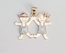 Small Tiny 14K Tri Color Gold Baby Boy Girl Twin Kid Child Birth Charm Pendant
