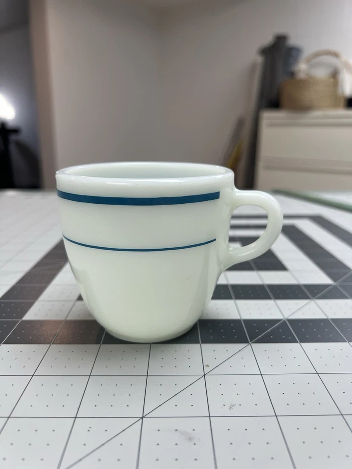 VTG Pyrex Cafe Diner Mug Blue Stripes White Milk Glass 723-37 - Sold Sep! - Image 4 of 4