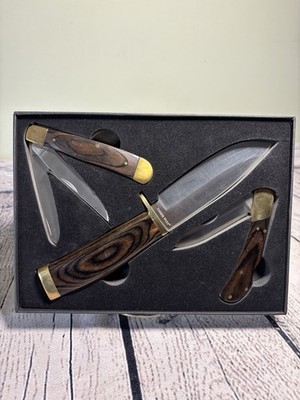 Timber Wolf TW678 3 Wood Handle Knife Set In Tin Box 1 Vanguard 2 Folding