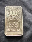 Vintage Williams Refiners * JM Font * 1oz Fine .999 Silver Bar * Rare No Serial#