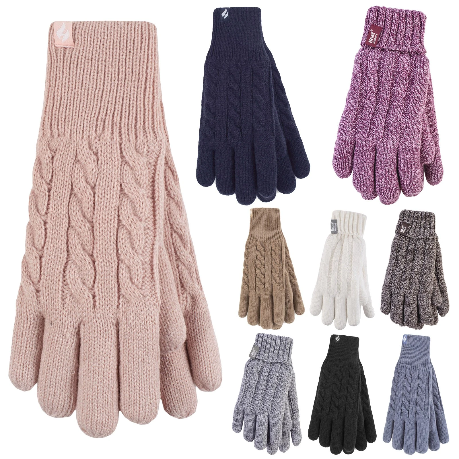 Heat Holders - Ladies Womens Cable Knit Warm Thermal Cold Weather Winter Gloves
