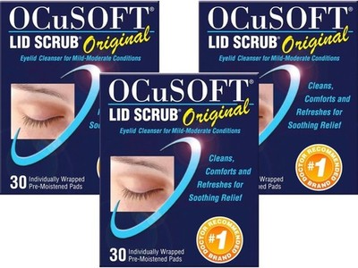 (3) OCuSOFT Lid Scrub Original Pre-Moistened Pads 30 Eyelid cleanser EXPIRE 2028