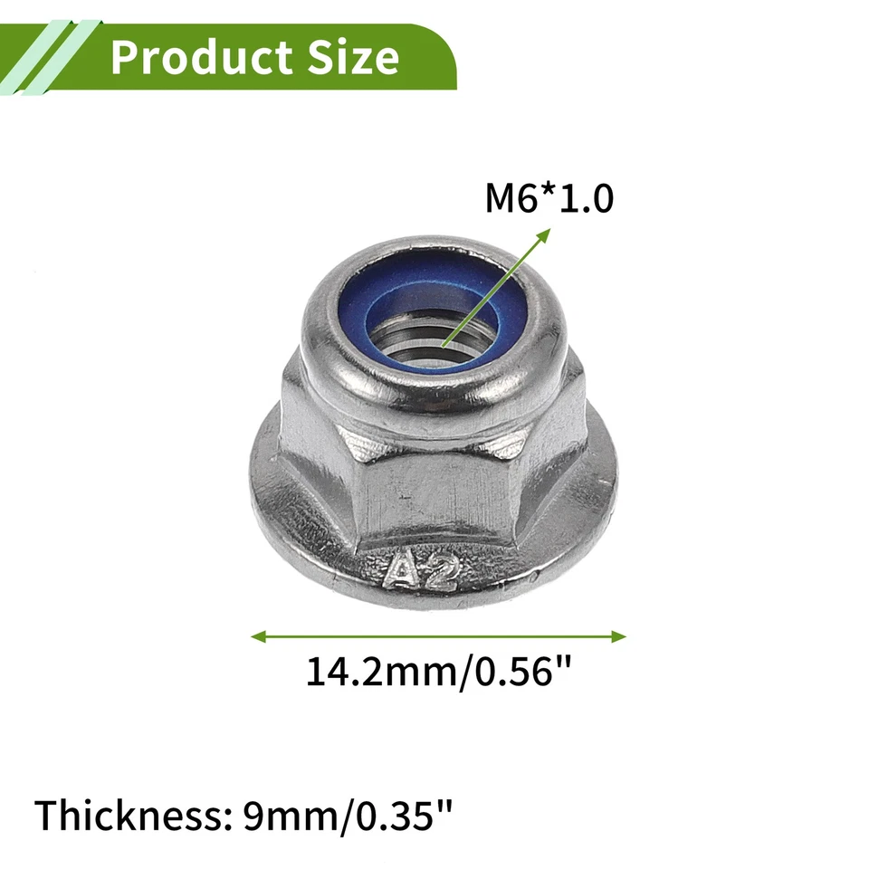 5 Stück M6x1.0 Flanschmuttern für Auto Motorrad, 304 Stahl, Gummiring - Bild 4 von 4
