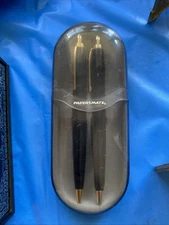 Discontinued Black Gold Plate Ballpoint Pen Set Paper Mate Papermate Vintage