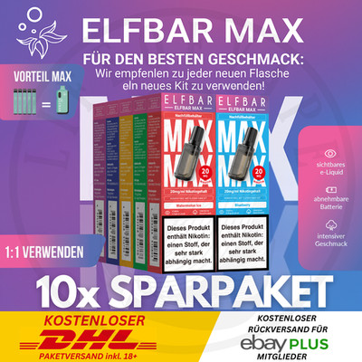 10x ELFBAR ELFA MAX E-Zigarette Sparpaket I 100ml mit 20mg Nikotin Vape NicSalt
