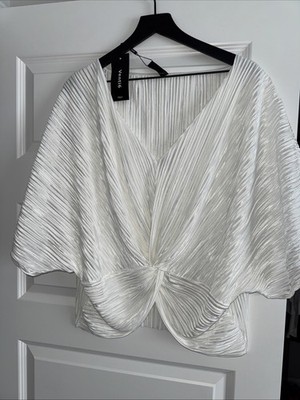 Women s Blouse Pleated Size Large Color White