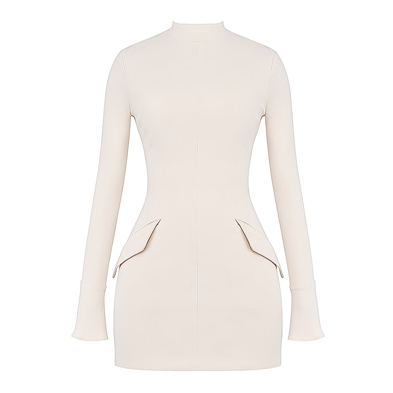House Of CB Mahalia Long Sleeve Mini Dress In Vintage Cream Women's Size L- Tall | eBay
