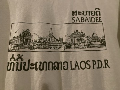 Laos PDR Graphic Print T-Shirt Gray SS Sabaidee Lao Souvenir Asia Knit Tee Men s