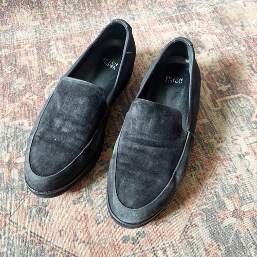Eileen Fisher Demi Black Velvet Slip On Loafers Size 8.5 Business Attire Basic - Picture 1 of 8