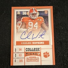 Panini 2017 Contenders Draft Picks Carlos Watkins Clemson Autographed Rookie #2…
