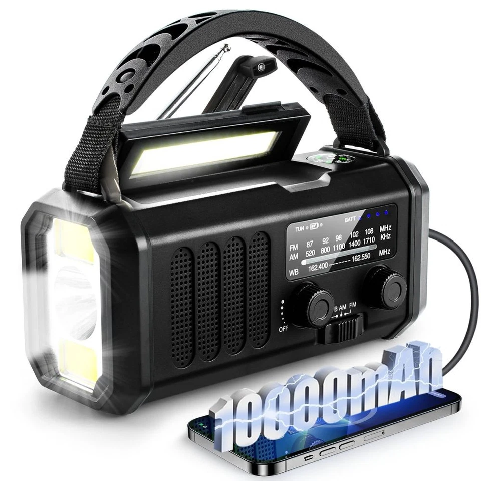 10000mAh Kurbelradio Solar Dynamo Radio Lampe Notfall Power Bank USB Ladegerät