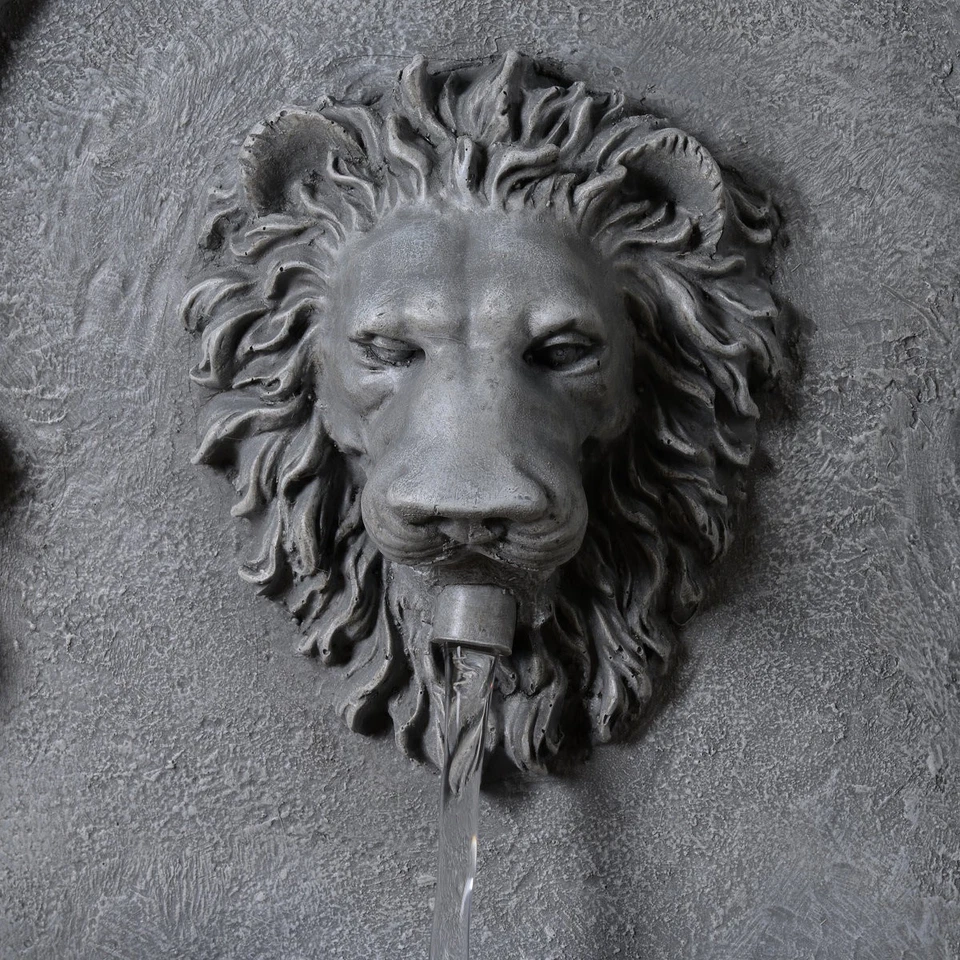 Stone Finish Lionhead Fountain Outdoor Home Decor Wall Mounted LED - Image 3 of 4