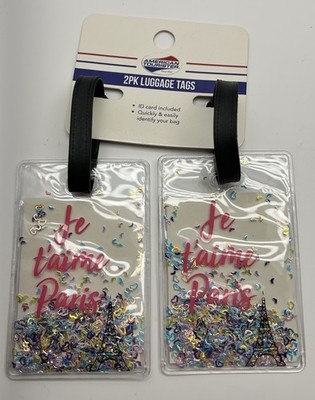 American Tourister New 2 Pack Luggage Tags ''Je t'aime Paris  W/Colorful Confetti