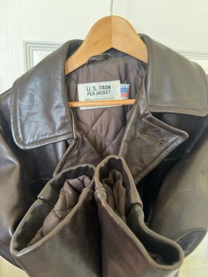 Schott U.S. 740N Pea Jacket Coat Leather Size 40 USA Brown Vintage