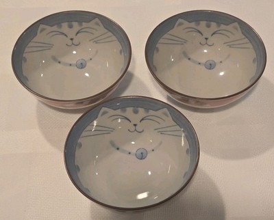 3 Kotobuki Happy Cat Rice Noodle Bowls Small 4.5'' - NICE